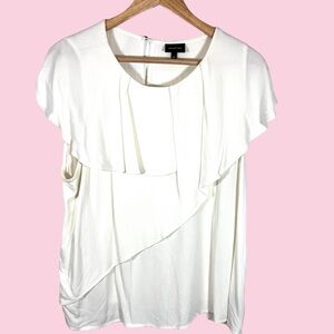 Who What Wear Cream Ruffle Tiered Bib Front Short Sleeve Top Size XL